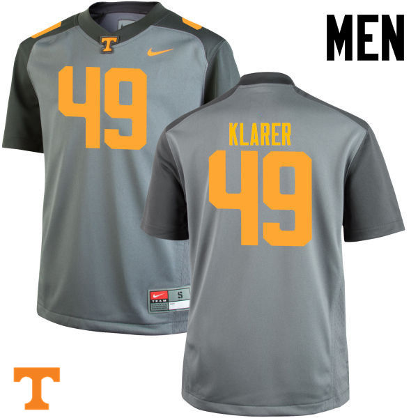 Men #49 Rudy Klarer Tennessee Volunteers College Football Jerseys-Gray